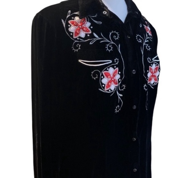 Roper Velveteen Western Style Black Red and White Long Sleeve Shirt size Large - Picture 4 of 7